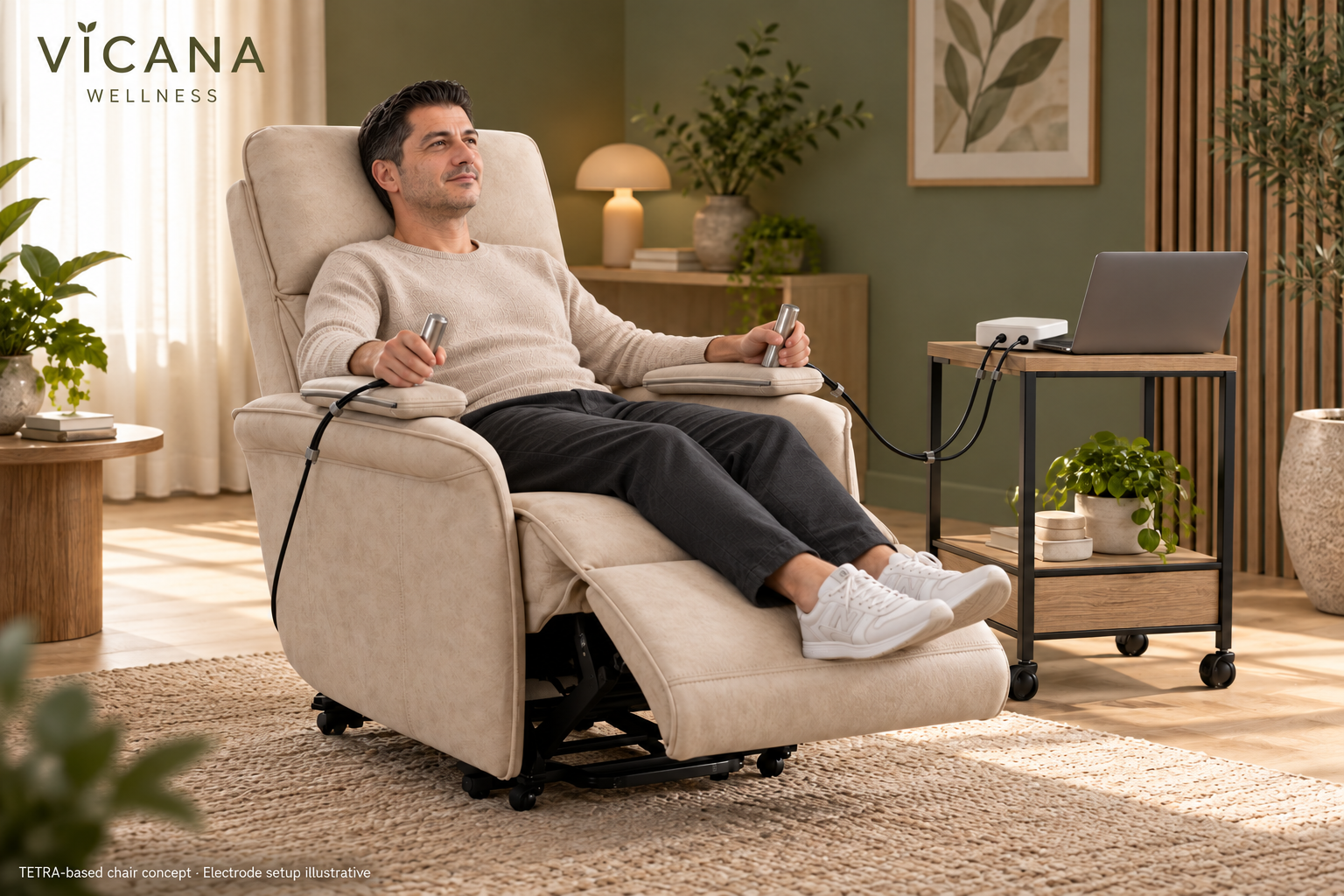 VICANA Wellness reclining chair concept with illustrative hand electrodes